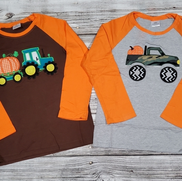 Bundle of Two Pumpkin Applique Raglans 5-6 - Picture 1 of 10